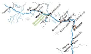 Karte Route Wien - Budapest - Passau