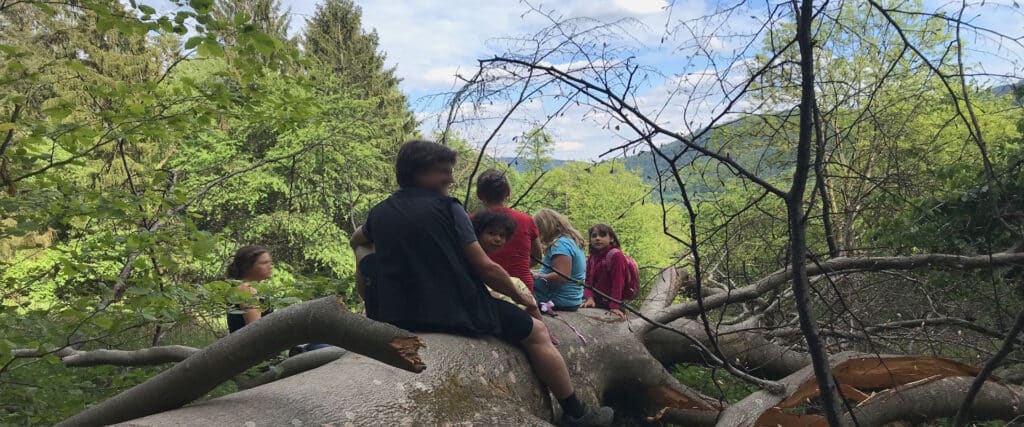 Neckarsteig Pause Familie auf dem Baum